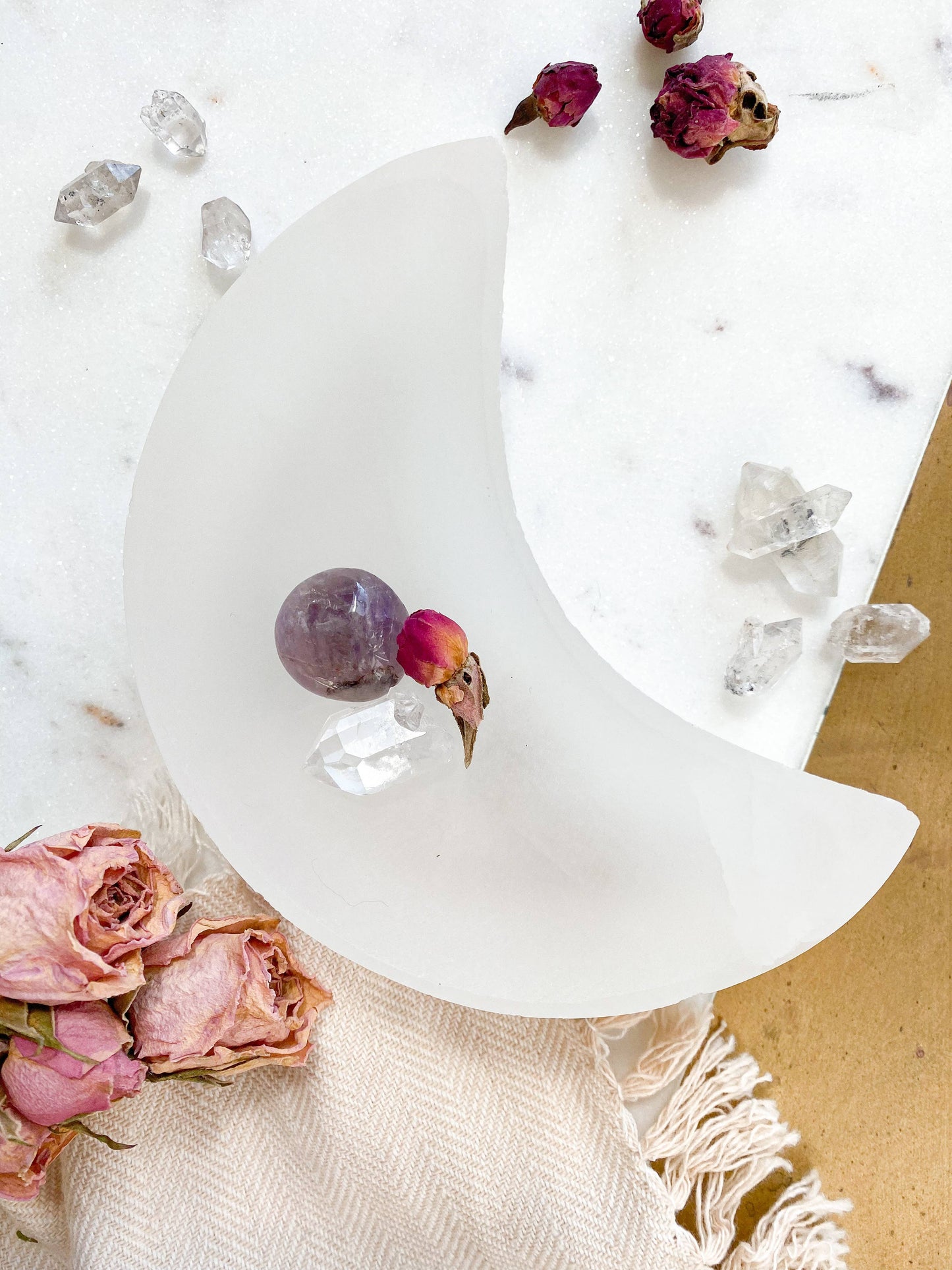 Moon Shaped Selenite Trinket Dish 3”